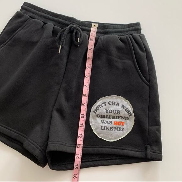 Via Penny Lane Reworked Apparel | Don’t Cha Black Graphic Shorts Medium - Picture 4 of 8